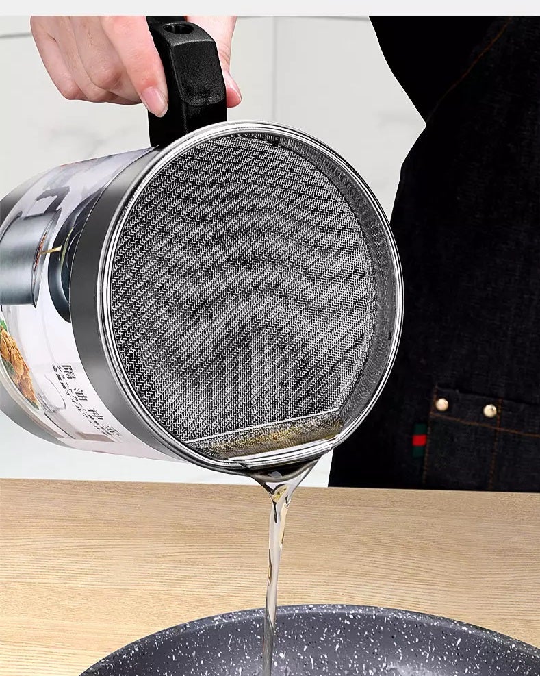 Stainless Steel Oil Filter Pot Container Strainer Bottle 1.7L - Muslim Lifestyle Marketplace | esouq.co